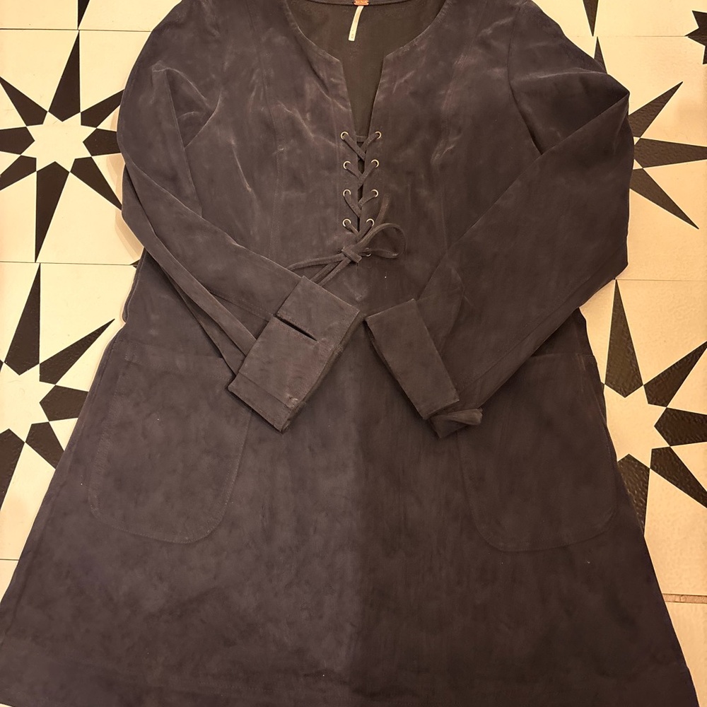 Free People Navy Suede Mini Dress Lace-Up Dress